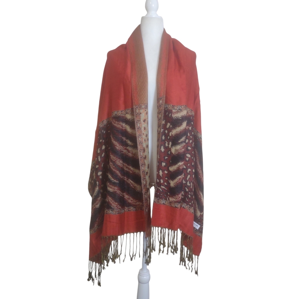 Pashmina Scarf Red/Gold Exotic Design Reversible‎